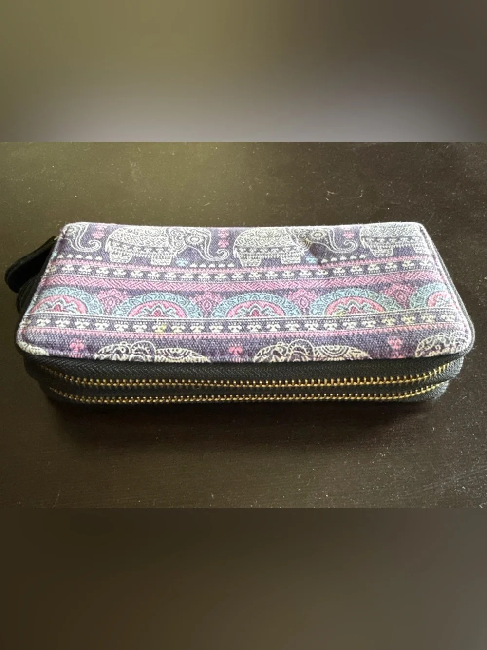 Elephant Print Wristlet Wallet in Purple and Pink Canvas